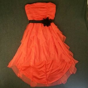 Finess Bright Coral Tulle Strapless Dress L